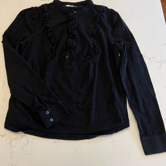 Boden Broderie Ruffle Jersey Top black US 10 - Picture 3 of 6